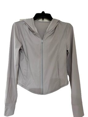 Women’s Lightweight Sun Jacket Size Large Beige Zip Hooded Athletic Crop Jacket